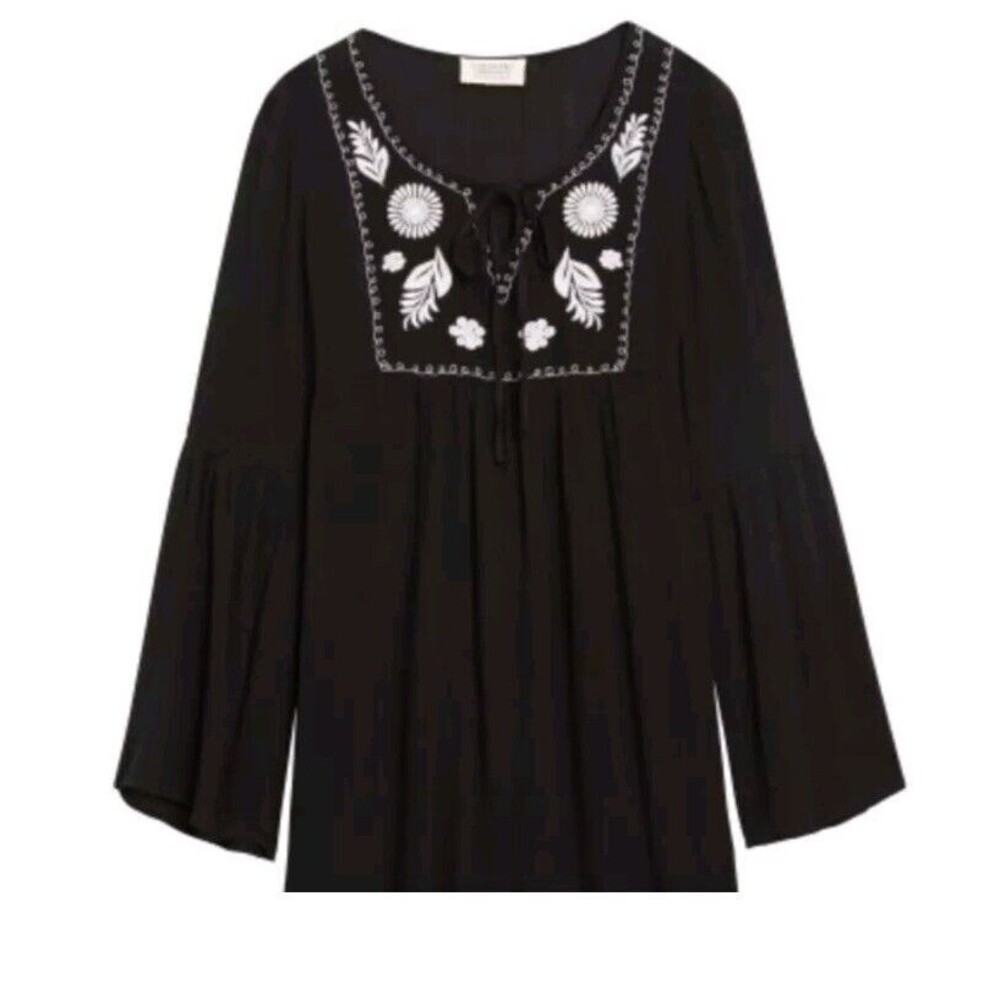 Crescent Stitch fix Black Embroidered Gauze Boho Women's Top Size Small